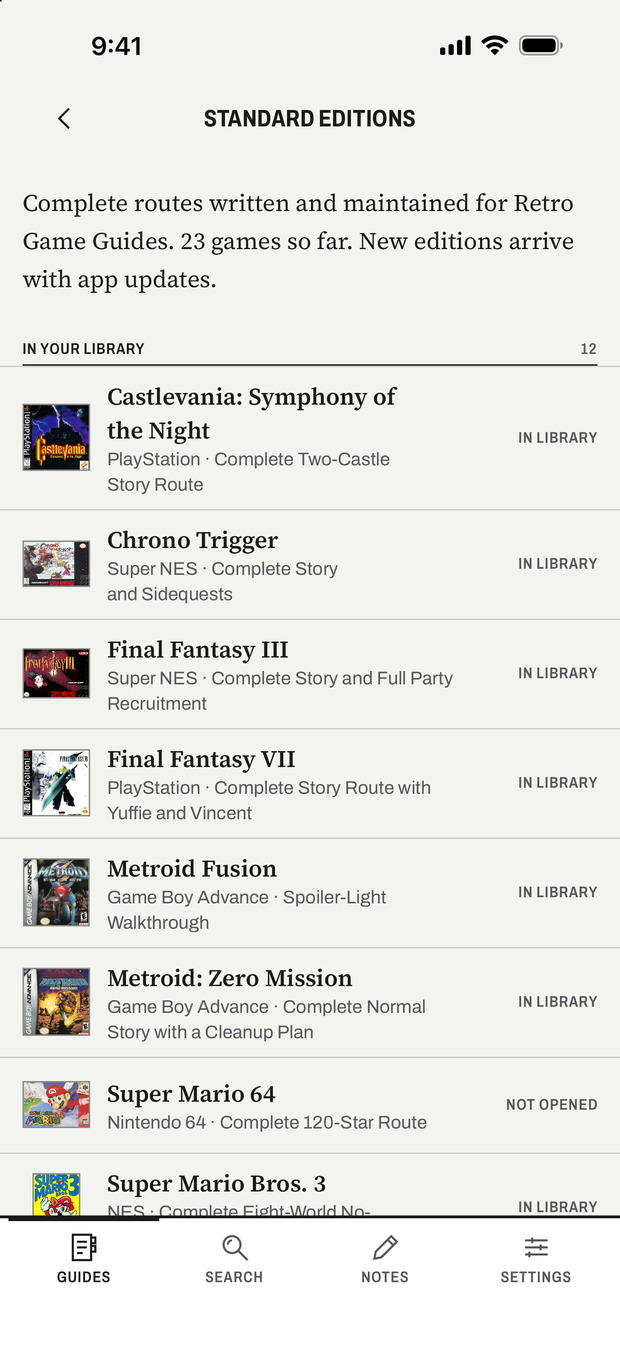 Standard Editions shelf showing included routes and their supported platforms